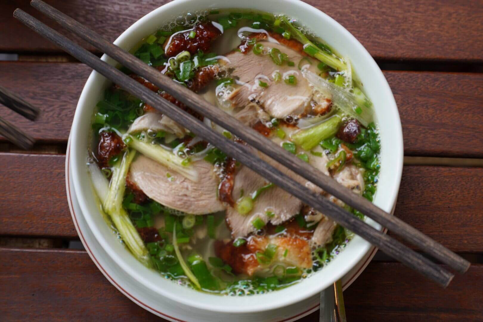 a bowl of Pho at Comh Linh Restaurant in Hoi An